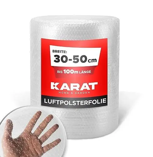 Produktbild: KARAT Luftpolsterfolie Rolle l 5m X 50cm Ideal für Versand, Verpackung und Umzug - 100% recyclingfähig - Bubble Wrap als Verpackungsmaterial - Noppenfolie - Polstermaterial