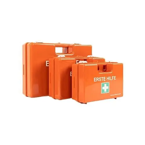 Produktbild: KARAT Mittlere Erste Hilfe Kasten für Betriebe & Heim DIN 13169:2021 gefüllt inkl. Wandhalterung | 1 Hilfe Verbandkasten Set für Büros und Gastro, Notfallbox bis 100 Mitarbeiter (32x22x13 cm)