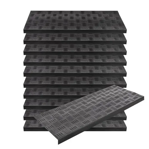 Produktbild: KARAT Stufenmatte aus Gummi - 5er Set - 25 x 75 cm - wetterfeste & Rutschhemmende Treppenstufen Matten - Gummistufenmatte für Außen - Treppenauflage - Antirutschmatte Madras
