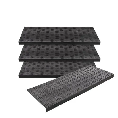 Produktbild: KARAT Stufenmatte aus Gummi - 5er Set - 25 x 75 cm - wetterfeste & Rutschhemmende Treppenstufen Matten - Gummistufenmatte für Außen - Treppenauflage - Antirutschmatte Madras