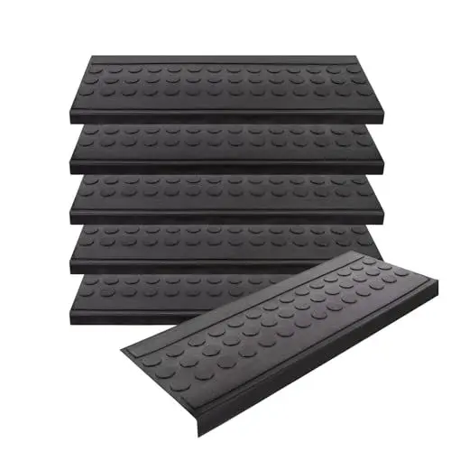 Produktbild: KARAT Stufenmatte aus Gummi - 5er Set - 25 x 75 cm - wetterfeste & Rutschhemmende Treppenstufen Matten - Gummistufenmatte für Außen - Treppenauflage - Antirutschmatte Coin