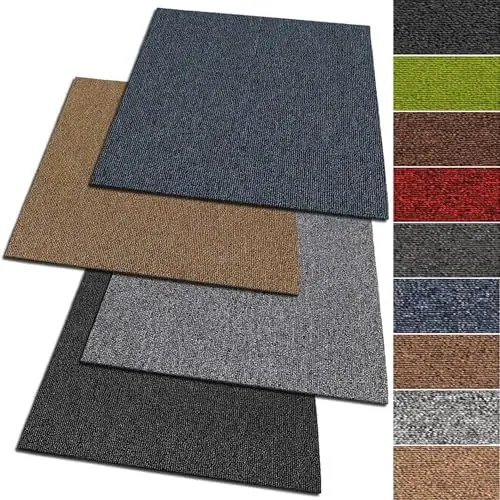 Produktbild: KARAT Teppichfliesen 50x50 cm selbstliegend - 24 Stück Set - 6m² - strapazierfähiger Teppich zum kleben mit hochwertigem Schlingenflor für Haus & Büro - antistatisch mit Bitumen Rücken - Rot Moskau