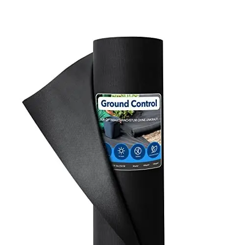 Produktbild: KARAT Unkrautvlies 15 m² - Gartenvlies 150 g/m² - Unkrautfolie Mulchfolie Mulchvlies - Wasser- & Luftdurchlässig - Ground Control (1,5 x 10 m, 1 Rolle, Schwarz)