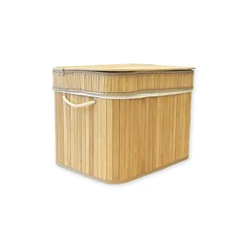 Produktbild: KARAT Wäschekorb Bambus Holz mit Deckel 36 L Aufbewahrungsbox faltbare Wäschetonne mit abnehmbarem Wäschesack und Griffen, Wäschesammler, Wäschebox Truhe (Eckig | 40 x 30 x 30 cm)