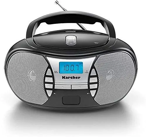 Produktbild: KARCHER RR 5025-B tragbares Radio, CD-Player mit Netz-und Batteriebetrieb, UKW-Radio mit AUX-Anschluss & Kopfhöreranschluss, schwarz