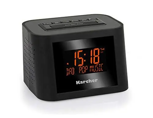 Produktbild: Karcher DAB 2420 - Stereo-Radiowecker DAB+ (DAB plus/UKW, Wecker mit Dual-Alarm, Sleep-Timer, LCD-Display, Kopfhöreranschluss, Uhrenradio, kleines Digitalradio, schwarz)