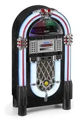 Produktbild: Karcher JB 6608D Jukebox (mit Plattenspieler - CD-Player und Bluetooth Audio Streaming, UKW und DAB+ Radio mit Senderspeicher, MP3-Wiedergabe via USB oder SD-Karte, Lightshow) schwarz