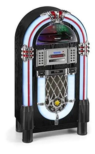 Produktbild: Karcher JB 6608D Jukebox (mit Plattenspieler - CD-Player und Bluetooth Audio Streaming, UKW und DAB+ Radio mit Senderspeicher, MP3-Wiedergabe via USB oder SD-Karte, Lightshow) schwarz