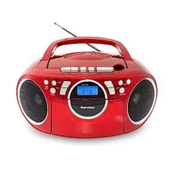 Produktbild: Karcher RR 5042-R tragbares CD Radio/Boombox mit CD-Player und Kassettenspieler (UKW, Batterie-/Netzbetrieb, AUX-In) rot