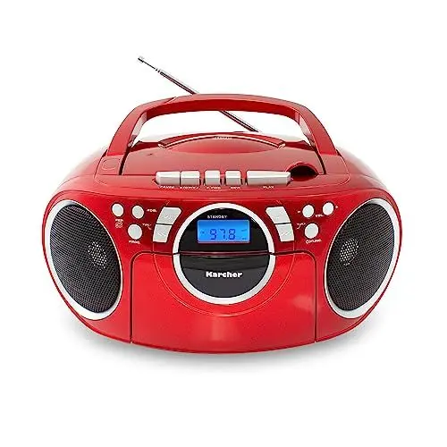 Produktbild: Karcher RR 5042-R tragbares CD Radio/Boombox mit CD-Player und Kassettenspieler (UKW, Batterie-/Netzbetrieb, AUX-In) rot