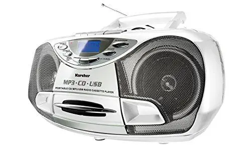 Produktbild: Karcher RR 510(N)-W - tragbares CD Radio (CD Player mit Kassette, FM Radio, Boombox, kleiner Kinder CD Spieler, MP3-Player, USB, Stereoanlage, Kompaktanlage, Batterie/Netzbetrieb)