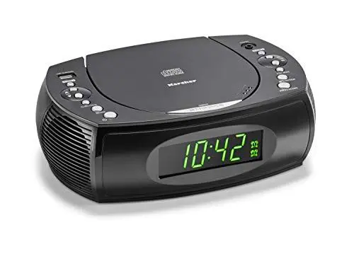 Produktbild: Karcher UR 1308 - Radiowecker mit CD-Player und Radio (UKW), Wecker mit zwei einstellbaren Weckzeiten, Sleep Timer, dimmbares Display, Uhrenradio, USB-Ladefunktion, schwarzes