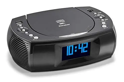 Produktbild: Karcher UR 1309D - Digitaler Radiowecker mit MP3 / CD-Player und DAB plus Radio, Wecker mit zwei einstellbaren Weckzeiten, dimmbares Display, Uhrenradio, USB-Ladefunktion, schwarzes Radio mit Wecker