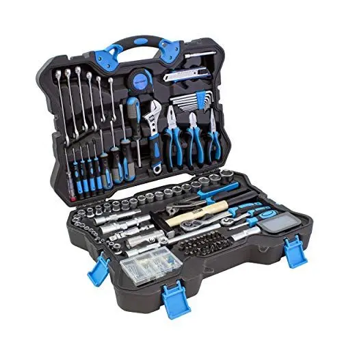 Produktbild: Karcher Werkzeugkoffer - 135-teiliges Werkzeugset aus Chrom Vanadium & Karbonstahl mit Hammer, Schraubendreher, Steckschlüssel, Bitsatz, Taschenlampe uvm.