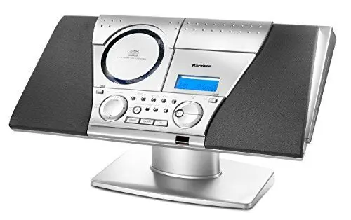 Produktbild: Karcher mit PLL-UKW-Tuner, Line-In, MC 6550N Kompaktanlage (mit CD Player und Kassettendeck, vertikale Stereoanlage, UKW Radio, Wecker) silber