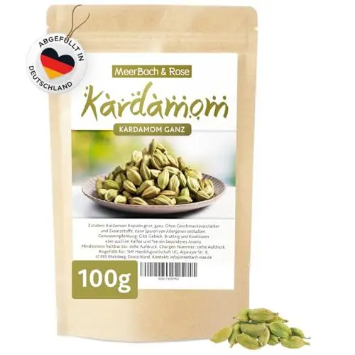 Produktbild: Kardamom ganz 100g, grüner Kardamom, Kardamomkapseln, Kardamomsamen naturrein, Kardamomsaat ohne Zusätze, Vegan, in Deutschland von Hand abgefüllt