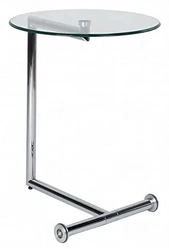 Produktbild: Kare Design Beistelltisch Easy Living, Chrom, Rund, 46cm Durchmesser, rollbar, Laptoptisch, Nachttisch, Wohnzimmertisch, Glas Tischplatte, Stahlgestell, 63x46x46 cm (H/B/T)