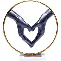 Produktbild: Kare Design Deko Objekt Elements Heart Hand, Schwarz/Gold, Dekoration, Herz Hände, Marmor Sockel, 34x32x11 cm (H/B/T)