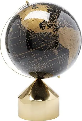 Produktbild: Kare Design Deko Objekt Globe Top, Schwarz, Gold, Globus, Edelstahlgestell, Deko für Wohnzimmer, Bücherregal, 47x30x30 cm (H/B/T)