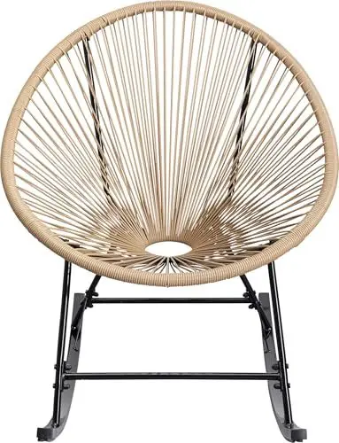 Produktbild: Kare Design Schaukelstuhl Acapulco, Natur, Indoor und Outdoor Stuhl im Retro-Design, Schaukelsessel, Gartenstuhl für Balkon, Garten, Terrasse, Schwarzes Stahlgestell, 85x73x95 cm (HxBxT)