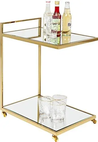 Produktbild: Kare Design Servierwagen Classy, Getränkewagen, Barwagen, Rollwagen, Serviertisch, Tischplatte aus Glas, zwei Ablagemöglichkeiten, Wohnzimmer, Gold (H/B/T) 64x50x33cm