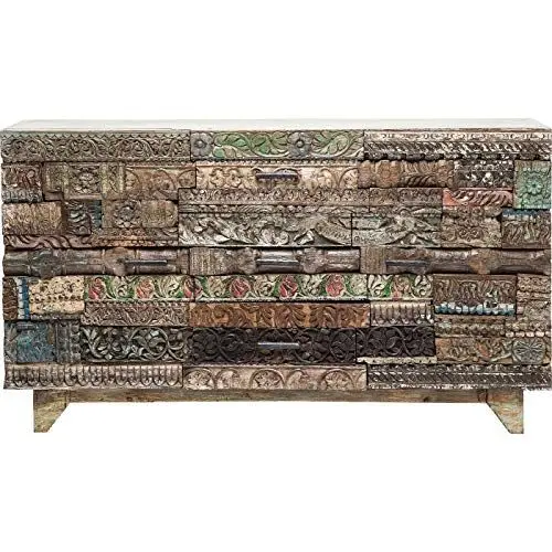 Produktbild: Kare Design Sideboard Shanti Surprise Puzzle Nature, braun, Lowboard, Unikat, 2 Türen, Mango Massivholz, handgeschnitzte Ornamente, 90x160x42cm (H/B/T)
