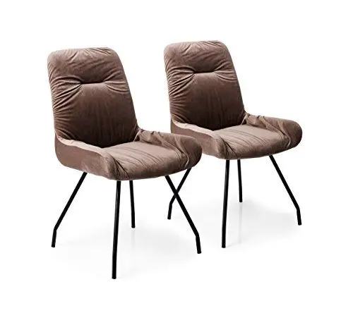Produktbild: Kare Design Stuhl Claw 2er Set, Retro Esszimmerstuhl ohne Armlehne, hoher Komfort, Samtstuhl, Einfarbig, brauner Stoffbezug, elegantes schwarzes Gestell, (HxBxT) 95x52x63 cm