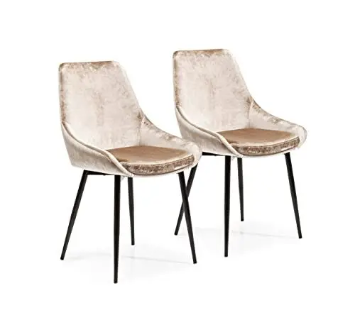Produktbild: Kare Design Stuhl East Side (2/Set), Beige, Polsterstuhl, Esszimmerstuhl, Samptoptik, Stahlfüße, 83x48x57 cm (H/B/T)