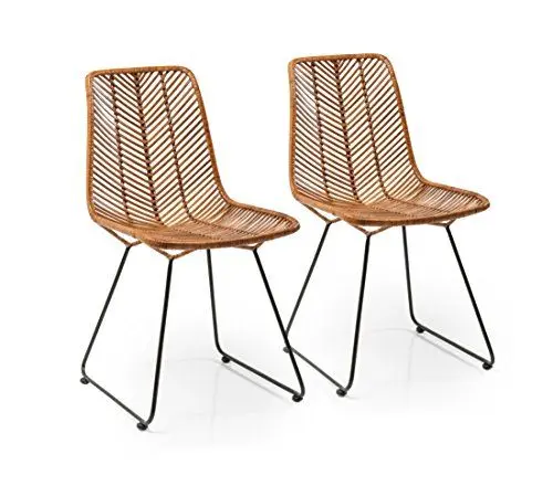 Produktbild: Kare Design Stuhl Ko Lanta 2er Set, moderner, bequemer Esszimmerstuhl im Rattan Design, Braun (H/B/T) 85,7x44,5x54,6cm
