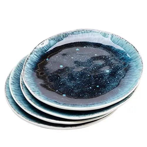 Produktbild: Kare Design Teller Mustique, Geschirr-Set, 4-teilig, Blau, 21cm Durchmesser, Handgearbeitet, Mikrowellenfest, Spülmaschinenfest, Pflegeleicht, Keramik Steingut Glasiert