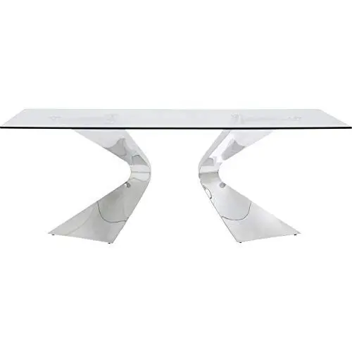 Produktbild: Kare Design Tisch Gloria, Chrom, 6-8 Personen, Rechteckig, Sicherheitsglas Tischplatte, Glamouröses Design, Luxuriös, Extravagant, Esszimmertisch, Konferenztisch für Büro, 75x200x100 cm (HxBxT)