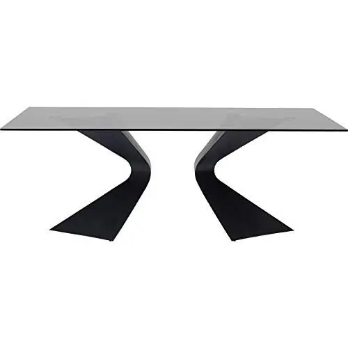 Produktbild: Kare Design Tisch Gloria, Schwarz, Rechteckiger Esstisch für 6-8 Personen, Esszimmertisch, Besprechungstisch, Tischplatte aus Sicherheitsglas, Stahl, 200x100 cm (LxB)