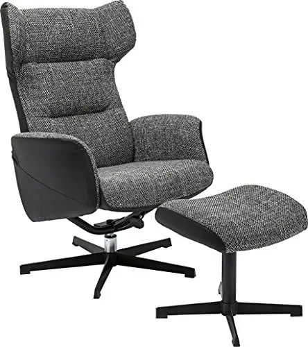 Produktbild: Kare Drehsessel mit Hocker Ohio Salt And Pepper, 79945, Designer Loungesessel zum Chillen, grau-schwarz (H/B/T) 106x71x106cm