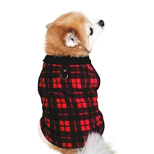 Produktbild: Kariert Hundeweste für Katzen Hunde, BBring Hundejacke Streetwear Umhang mit D Ring Warm Winterpullover Haustier Kleidung Hundekleidung für Kleine Hunde Hündchen Kätzchen (XS, Rot)
