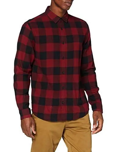 Produktbild: Kariertes Holzfäller Hemd Basic Langarm Flanellhemd Freizeit Karo Slim Fit Shirt Baumwolle ONSGUDMUND, Farben:Rot, Größe Hemd:M