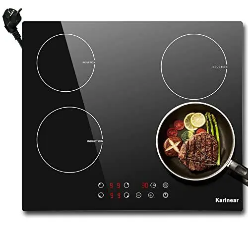 Produktbild: Karinear Induktionskochfeld 60 cm mit Stecker, Autarkes 4 Platten Einbau Touch-Bedienung, 9 Heizstufen, 1-99Min Timer, Kindersicherung, Automatische Abschaltung, 3500W, 220-240V