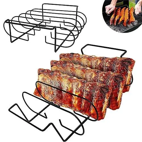 Produktbild: Karkar Spareribs Halter Grill - Ripchen, Braten und Rippchenhalter, Geeignet für Gasgrills und Holzkohlegrills, BBQ-Grill für Gegrillte Lammkoteletts, Gegrilltes Steak, Gegrillte Rippchen