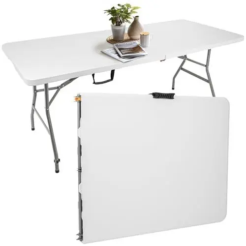 Produktbild: KARL HAUSMANN Klapptisch Camping - 180x75x74 - Campingtisch Klappbar Faltbar - Klappbarer Tisch Mit Griff Zum Tragen - Folding Table - Campingtische - Party/Piknik Tisch - Weiß Glatt