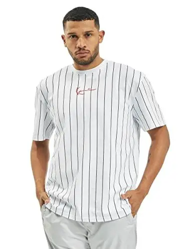 Produktbild: Karl Kani Herren KKMQ32041WHT Small Signature Pinstripe Tee White XS wht/blk/red