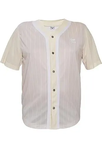 Produktbild: Karl Kani Herren KM232-003-1 KK Og Block Pinstripe Baseball Shirt L Off White/White