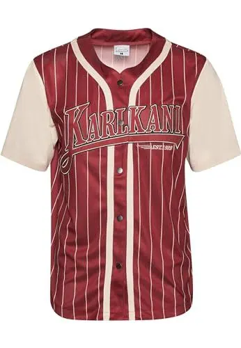 Produktbild: Karl Kani Herren KM234-002-1 KK Trekking Block Pinstripe Baseball Shirt M DarkRed/Cream