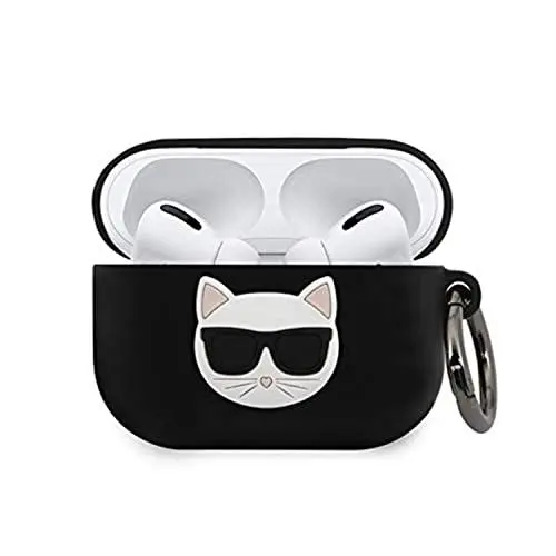 Produktbild: Karl Lagerfeld KLACAPSILCHBK Abdeckung schützt die Dockingstation für drahtlose Kopfhörer AirPods Pro shwarz Silicone Choupette