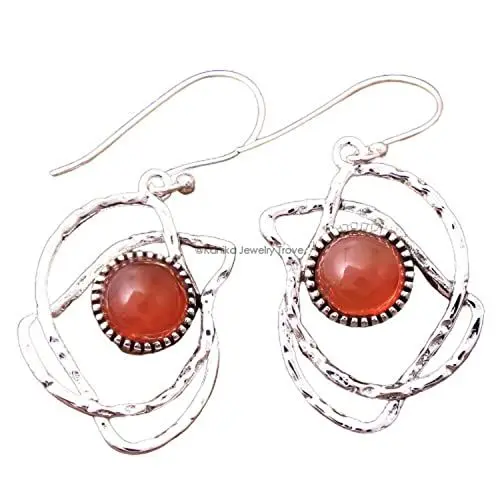 Produktbild: Karneol-Edelstein-Sterlingsilber-Ohrringe für Frauen und Mädchen, Ohrhaken mit Lünette, orangefarbene Brautjungfernohrringe, Weihnachtsgeschenk
