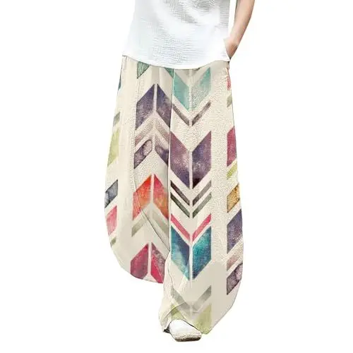 Produktbild: Karo Hose Damen Weit Baggy, weite Beinhose, elastische Taille, Relax Fit, Hose mit Taschen (Brown, S)
