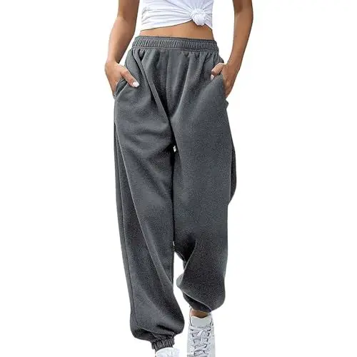 Produktbild: Karo Hose Damen Weit Damen-Jogginghose ohne Kordelzug, Jogginghose, Workout, hohe Taille, Yogahose mit Damen Business Hose (Dark Gray, XL)