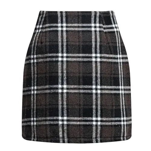 Produktbild: Karo Rock Damen, Bleistiftrock, Minirock, Herbst Rock Damen, Strickrock Damen Kurz, Damen Winterrock Karierter Kurze Rock, Wollrock Damen Winter Kurz, Midirock Damen Herbst