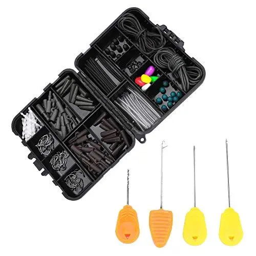 Produktbild: Karpfen-Angelgerät-Box, Gewichte, Clips, Ködernadeln, Haken, Drehgelenk, Rig-Set, transparenter Deckel, ordentliche Aufbewahrung (Angelzubehör-Set für Angler), Schwarz (Inklusive Angelködernadel)