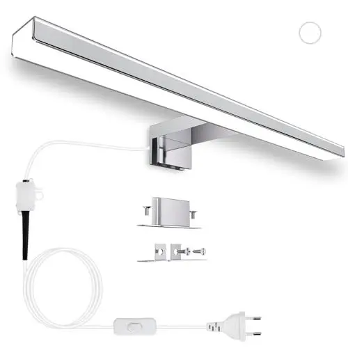Produktbild: Karrong LED Spiegelleuchte Bad mit Schalter 40CM 8W 1000lm Neutralweiß 4000K IP44 Wasserdicht Bad Spiegel Lampe Spiegellampe Badezimmerschrank Schrankleuchte Schminklicht Klemmleuchte 230V