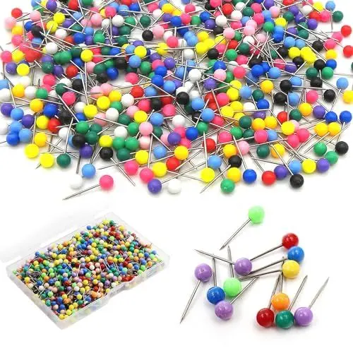 Produktbild: Karte Nagel Pinnadeln 1000 Stück Pinnwandnadeln Pinnnadeln Stecknadeln Pinnwand 1/8 Zoll Buntkopf Pushpins Stecknadeln mit Kopf für Schule Büro
