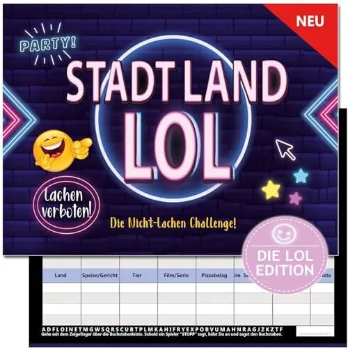 Produktbild: KARTENVERSAND24 Stadt Land LOL Spiel Nicht lachen Spiele Fluss Challenge wer lacht verliert Geschenk Partyspiel Mädchen Jungen Teenager Erwachsene Kinder ab Jahren Edition Block (Klassische Ausgabe)